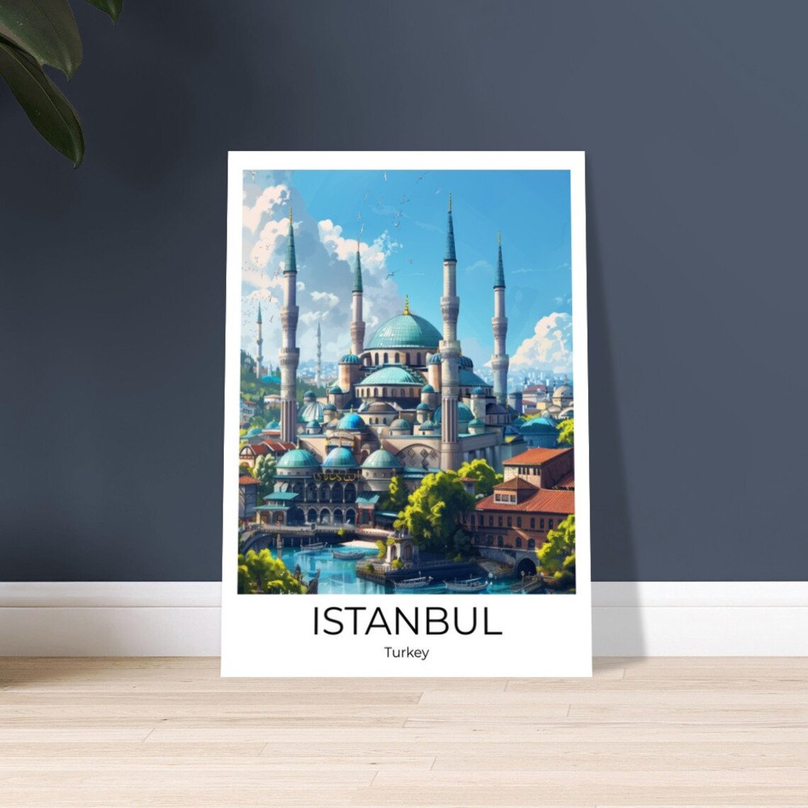 Istanbul Turkey Grand Mosque Minarets Blue Domes Illustration Poster - Image 3