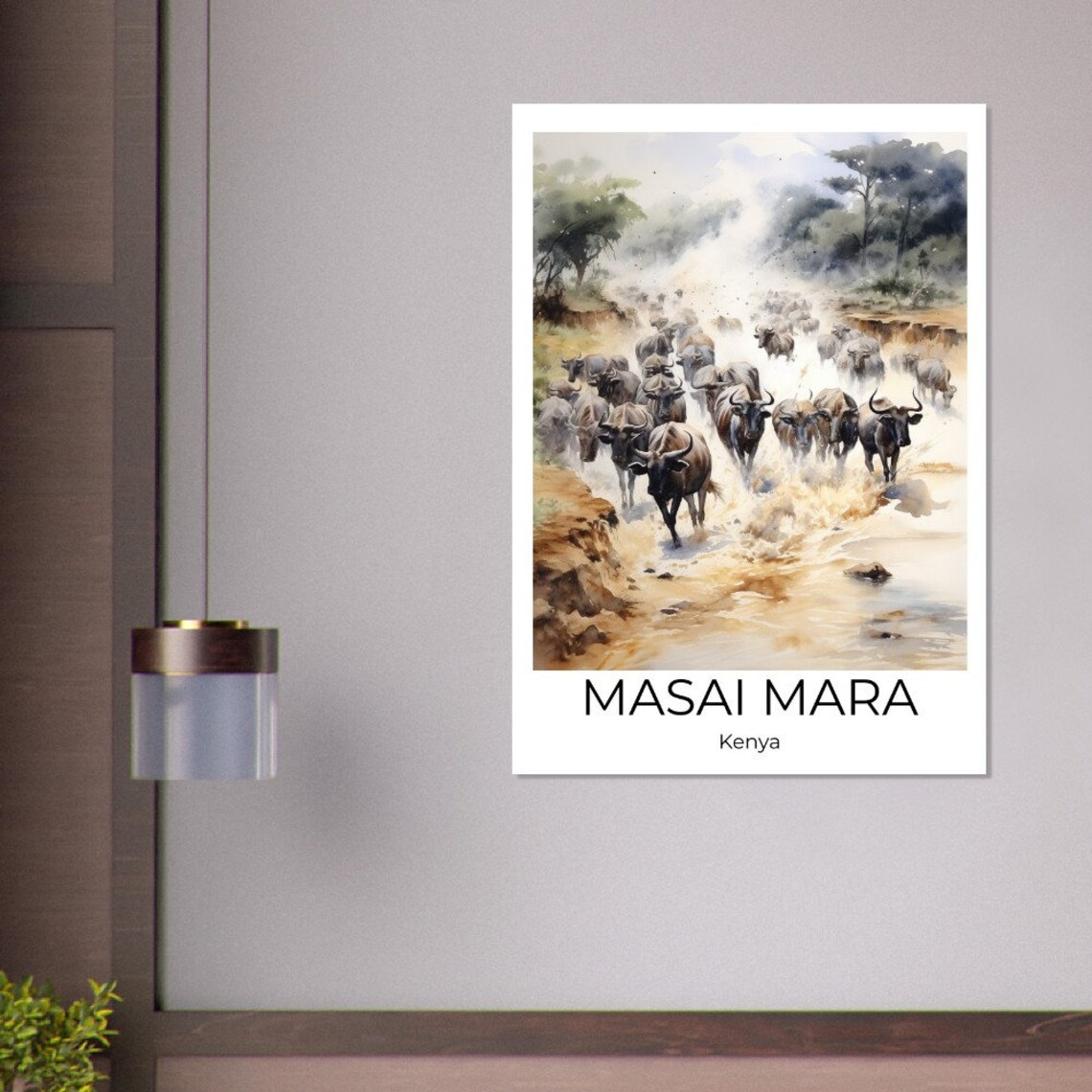 Masai Mara National Park Watercolor Travel Poster Rivercrossing Mara Wall Art Africa Travel Print Kenya Kenya Wall Decoration - Image 4