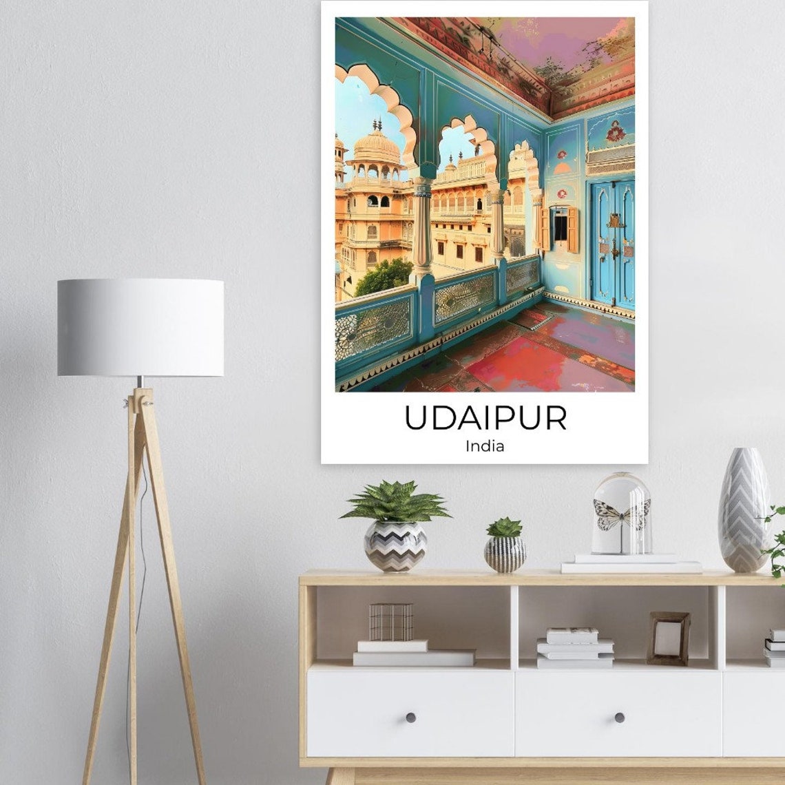 Udaipur India Blue Palace Balcony Arched Terrace Travel Poster - Image 4