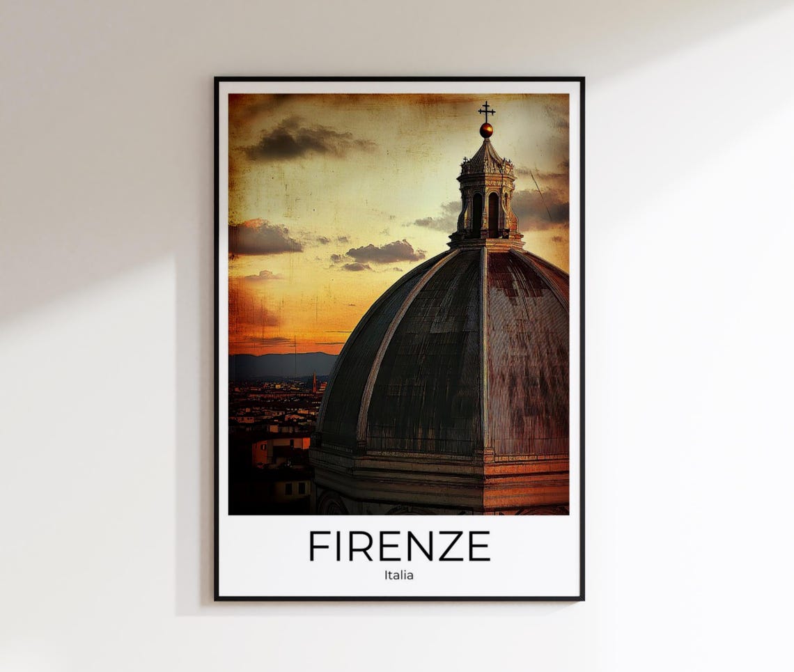 Firenze Florence Cathedral Dome Sunset Vintage Texture Travel Poster - Image 3