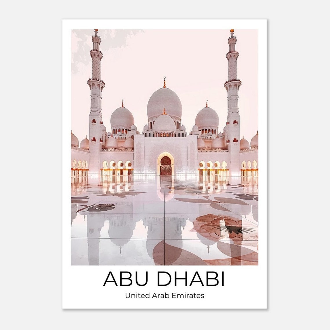 Abu Dhabi Sheikh Zayed Grand Mosque White Marble UAE Travel Poster