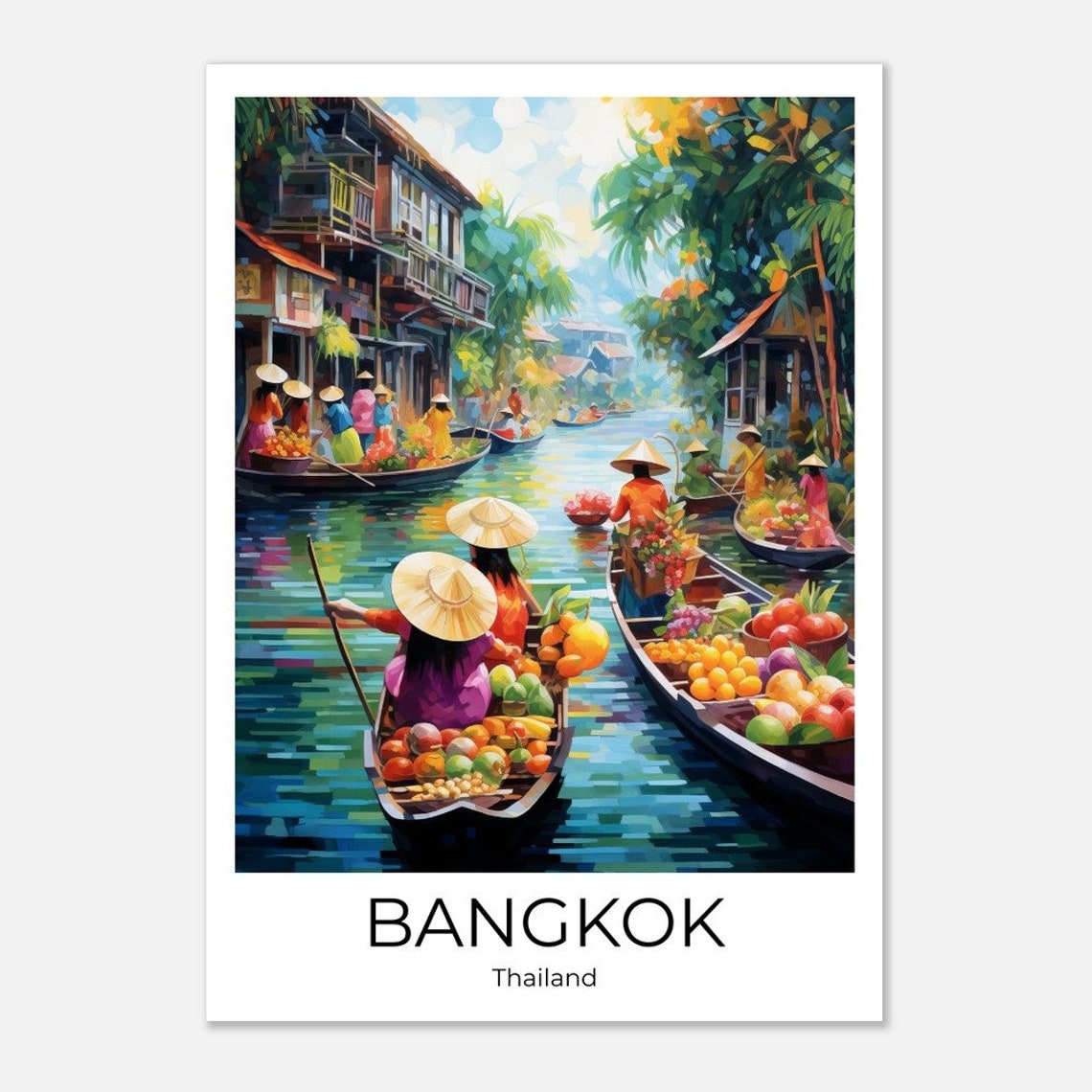 Bangkok Floating Market Watercolor Travel Poster Of Bangkok Wall Art Bangkok Travel Thailand Bangkok Wall Decoration - Image 2