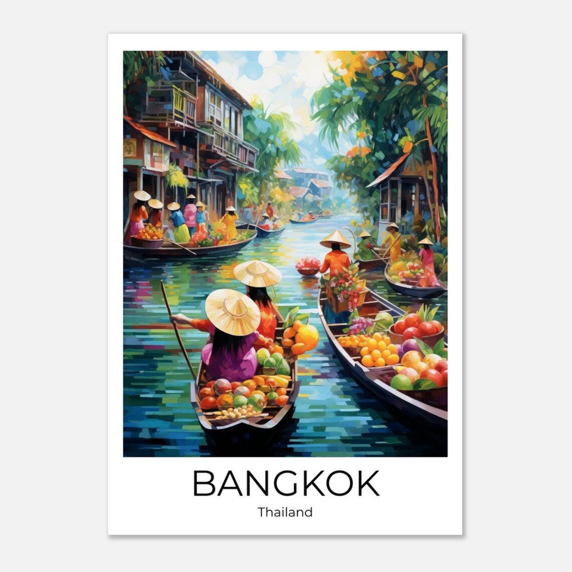 Bangkok Thailand Floating Market Fruit Boats Travel Art Poster - Image 2