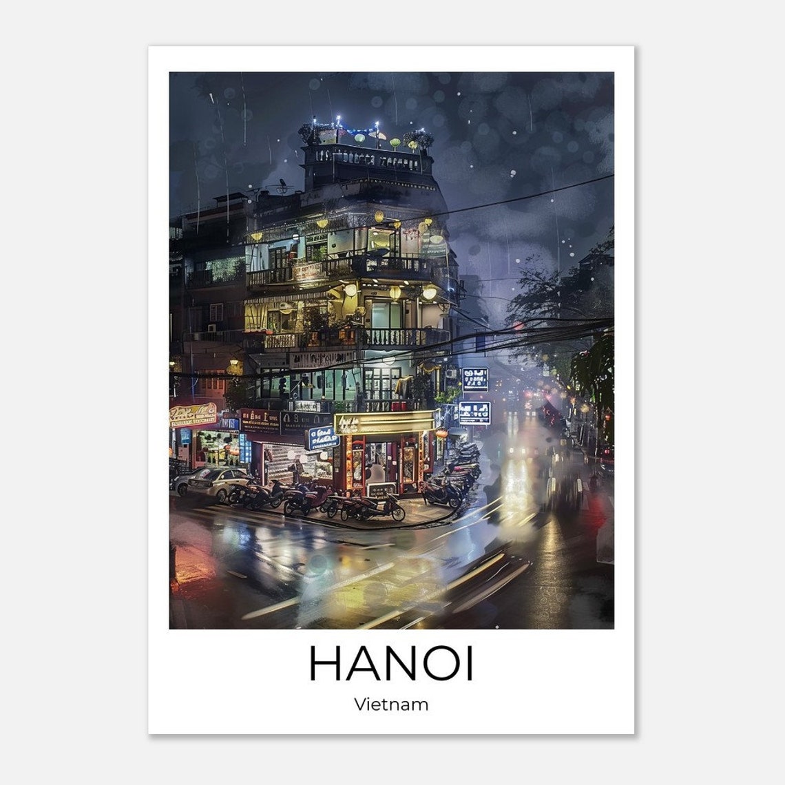 Hanoi At Night Watercolor Travel Poster Of Hanoi Wall Art Hanoi Travel Vietnam Hanoi Wall Decoration
