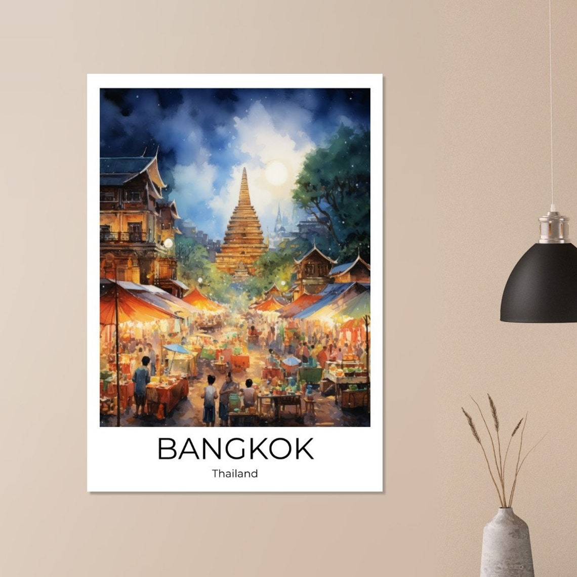 Bangkok Nightmarket Watercolor Travel Poster Of Bangkok Wall Art Bangkok Travel Thailand Bangkok Wall Decoration - Image 3
