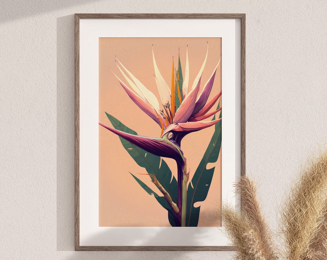 Bird Of Paradise Tropical Flower Blush Botanical Artwork Poster
