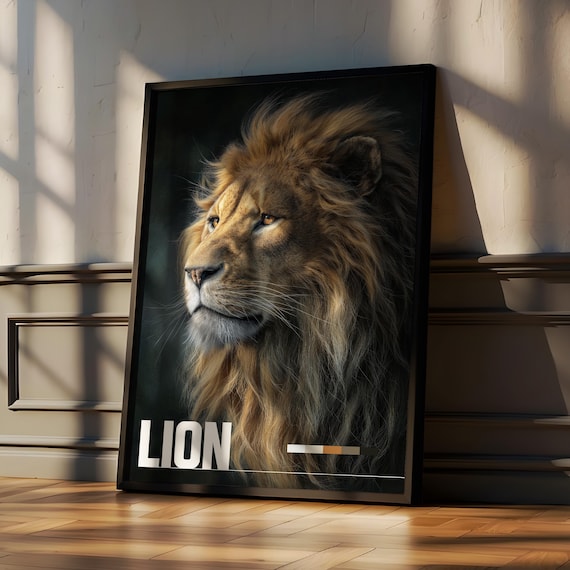 Majestic Lion Portrait Framed Wildlife Photography Poster Safari Nursery Decor