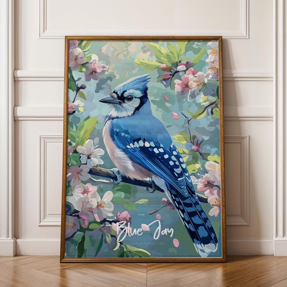 Blue Jay Print Rustic Bird Illustration Nature Wall Art