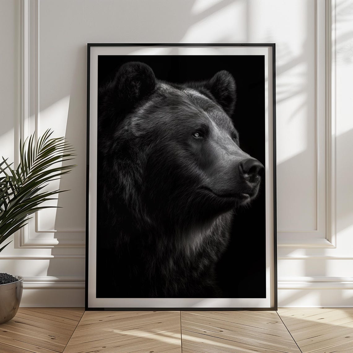 Monochrome Bear Print Majestic Wildlife Wall Art