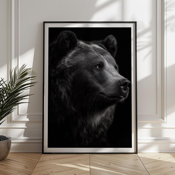 Monochrome Bear Print Majestic Wildlife Wall Art