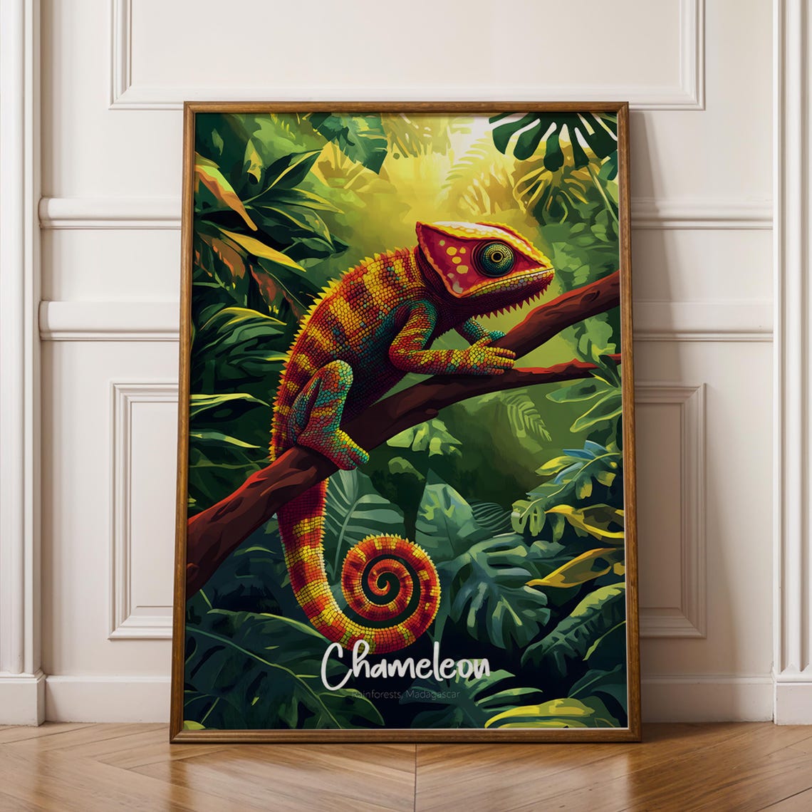 Colorful Chameleon Art Print Rainforest Wildlife Illustration