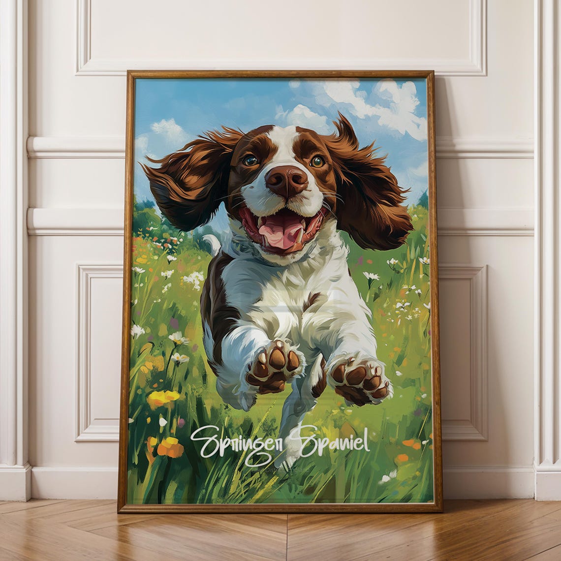 Springer Spaniel Wall Art Energetic Field Dog Illustration Natureinspired Decor Gift For Lovers