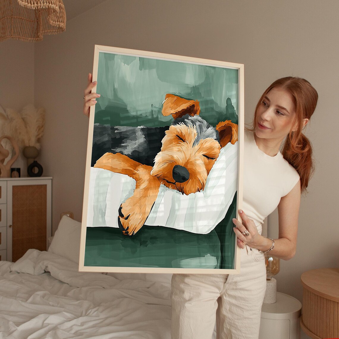 Sleeping Dog Art Print, Airedale Terrier Pillow - Image 4