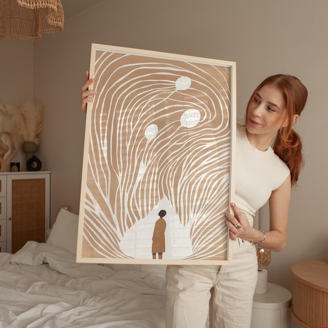 Abstract Flowing Lines with Woman Silhouette Neutral Art Poster