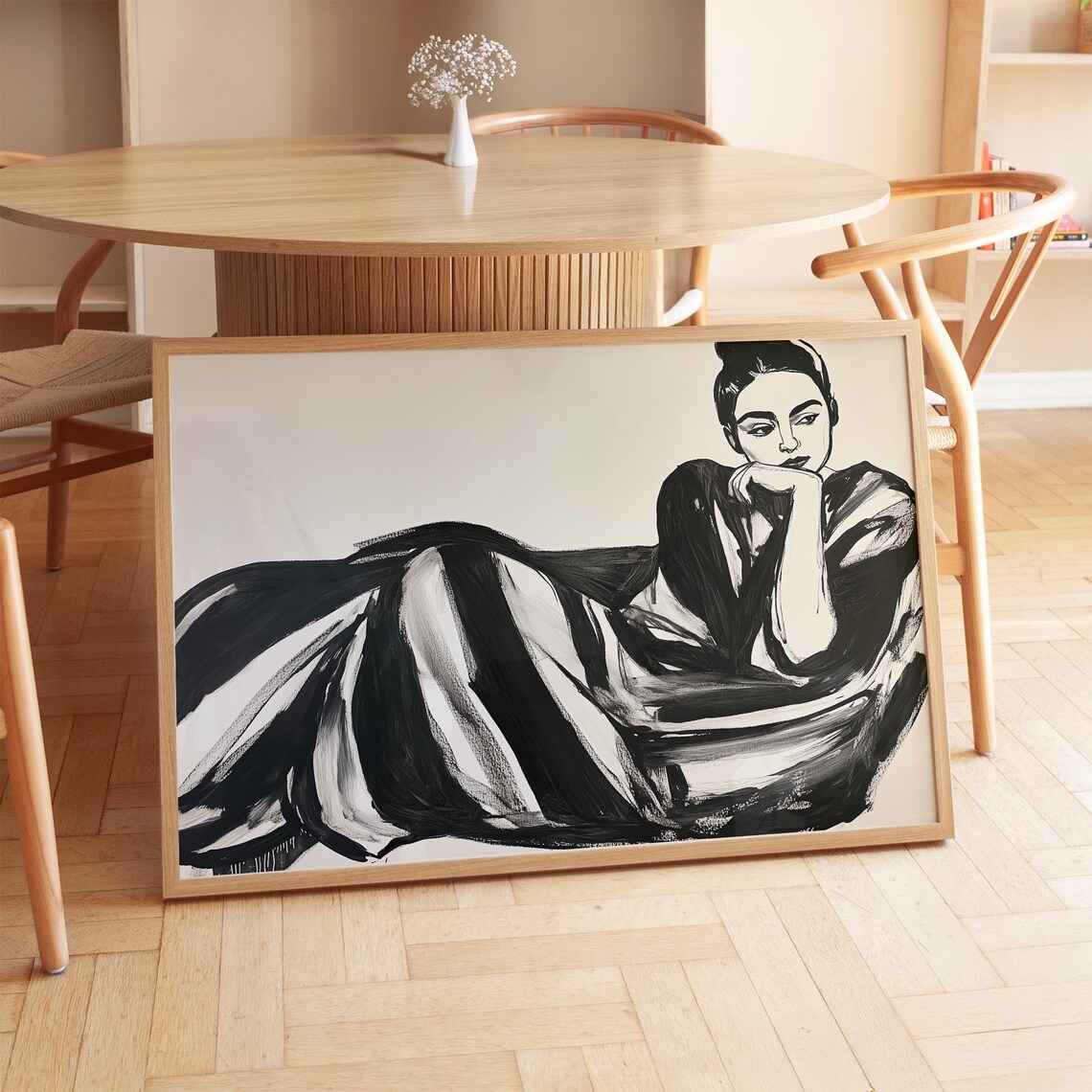 Expressive Black White Female Portrait, Fashion Art Print