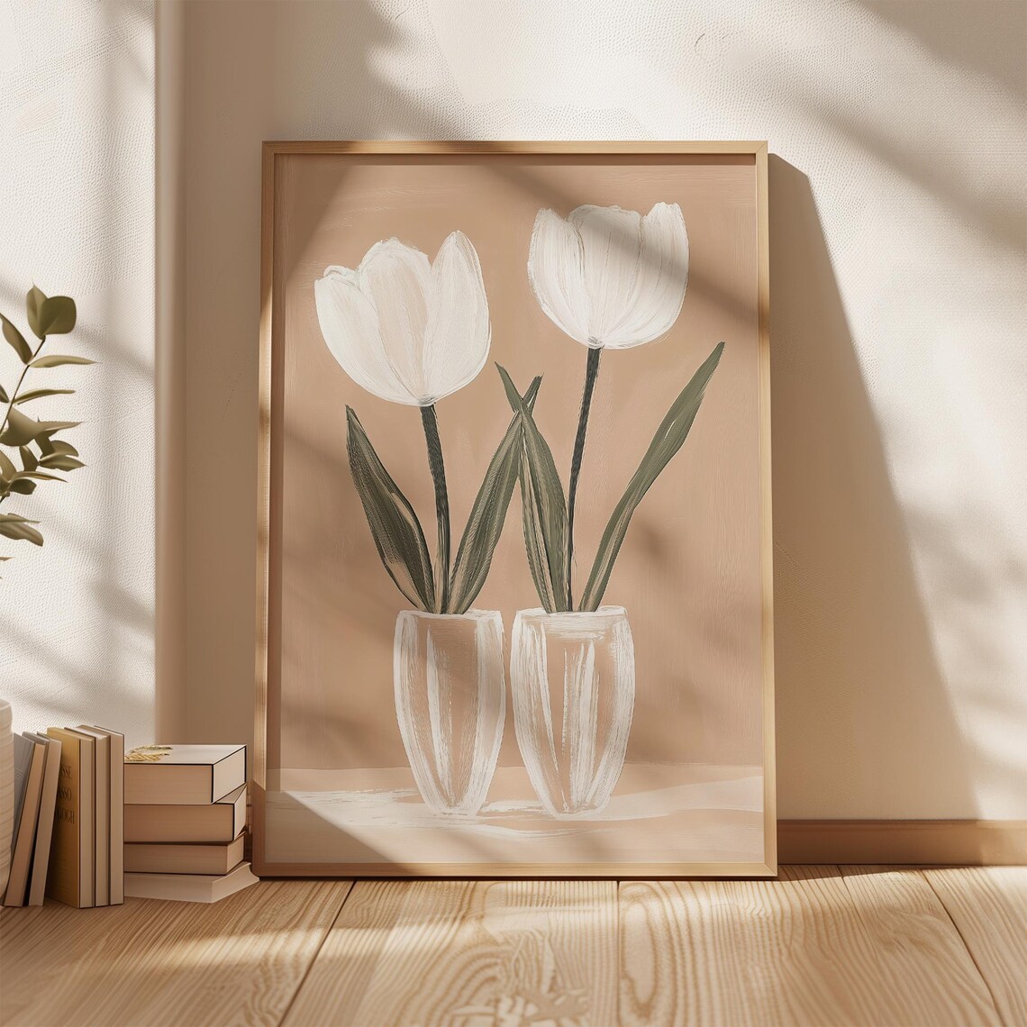 White Tulip Art Print, Minimalist Botanical Decor