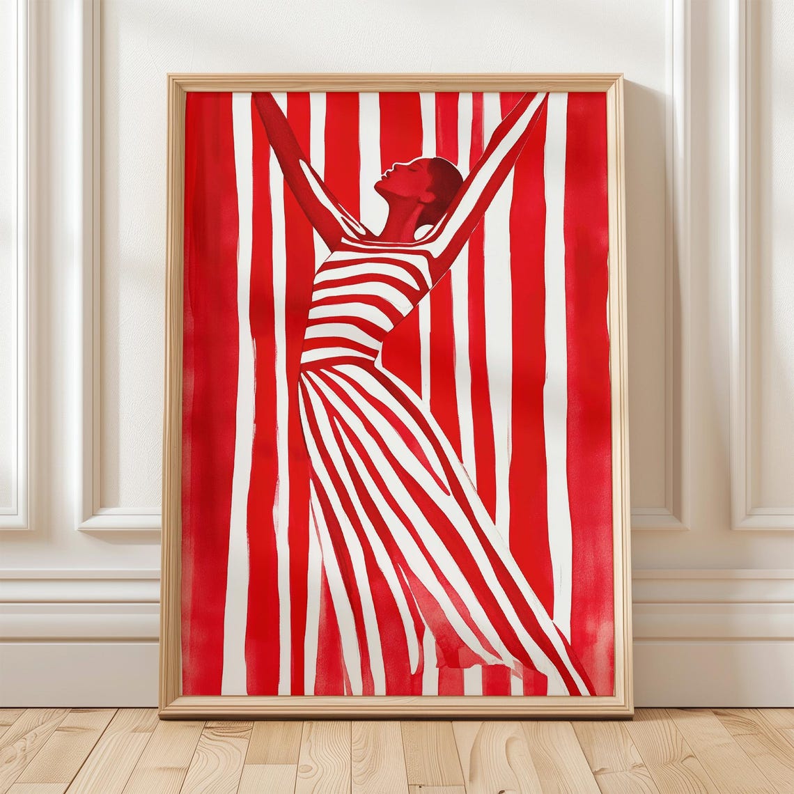 Red Striped Woman Wall Art Modern Abstract Print Bold Minimalist Female Poster Contemporary Red Artwork Instant