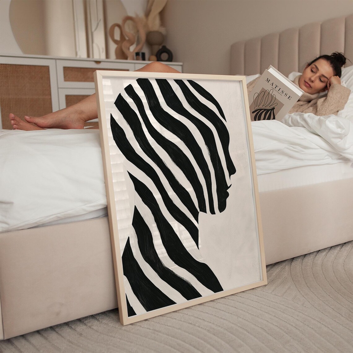 Zebra Stripe Profile Silhouette Black and White Abstract Poster - Image 5