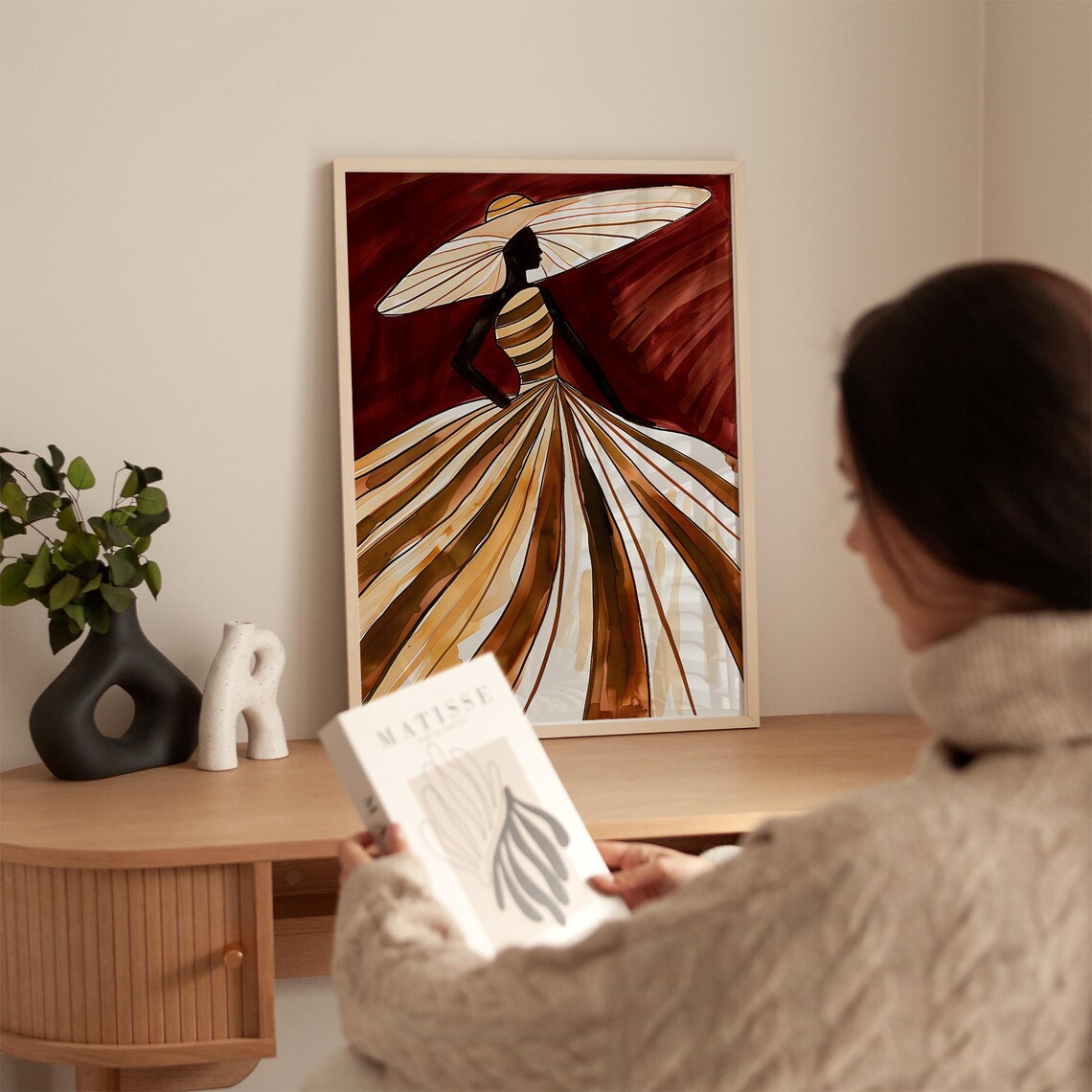 Elegant Brown Striped Gown Fashion Illustration - Image 3