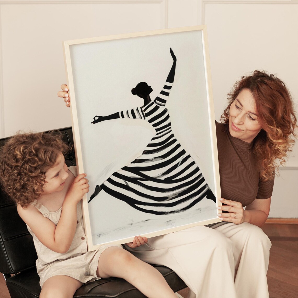 Monochrome Striped Dress Dancer Ink Silhouette Portrait Poster - Image 2
