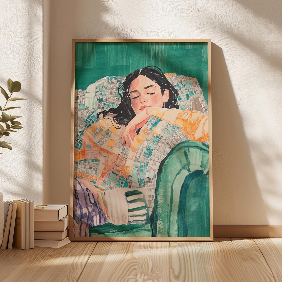Dreamy Woman Portrait Colorful Mosaic Glitter Relaxing Art Poster - Image 4