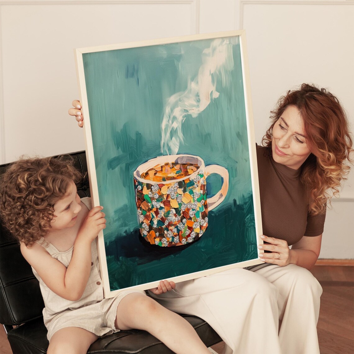 Abstract Steaming Coffee Mug, Modern Kitchen Art Print - Image 2