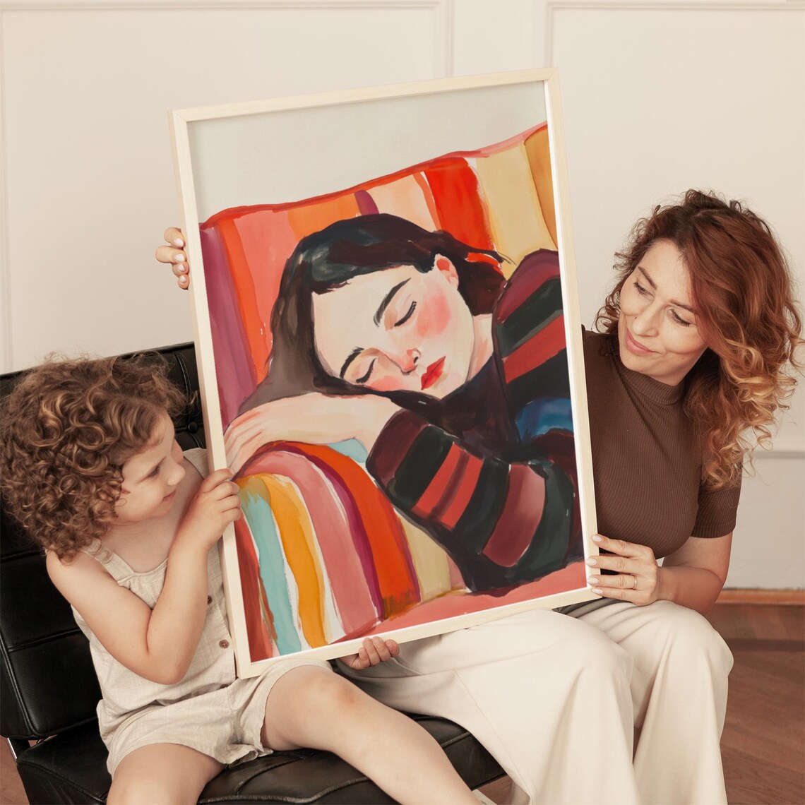 Sleeping Woman On Striped Chair, Modern Abstract Illustration - Image 5
