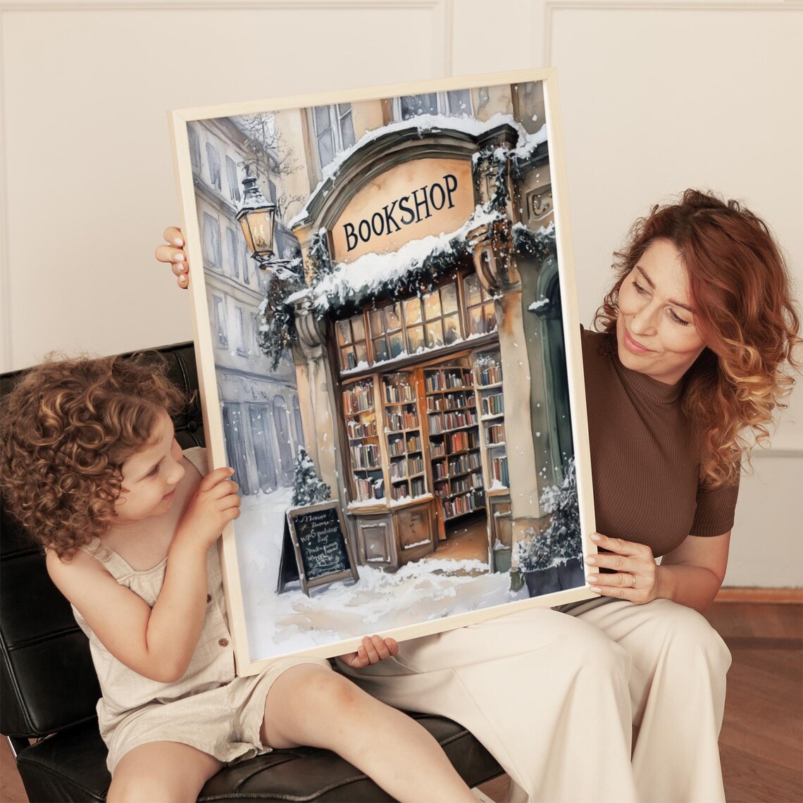 Snowy Winter Bookshop, Charming Holiday Scene - Image 5