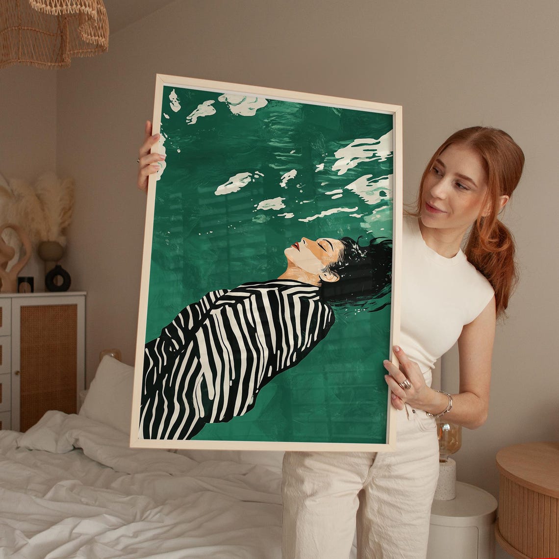 Emerald Green Abstract Woman, Minimalist Art Print - Image 5