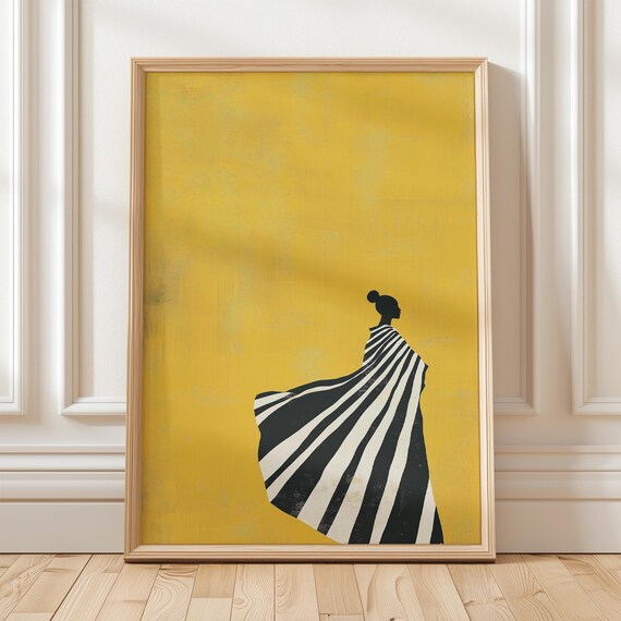 Modern African Woman Wall Art Yellow And Black Fashion Print Minimalist Artwork Contemporary Home Decor Stylish Poster