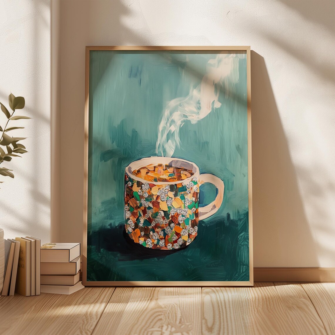 Abstract Steaming Coffee Mug, Modern Kitchen Art Print - Image 3