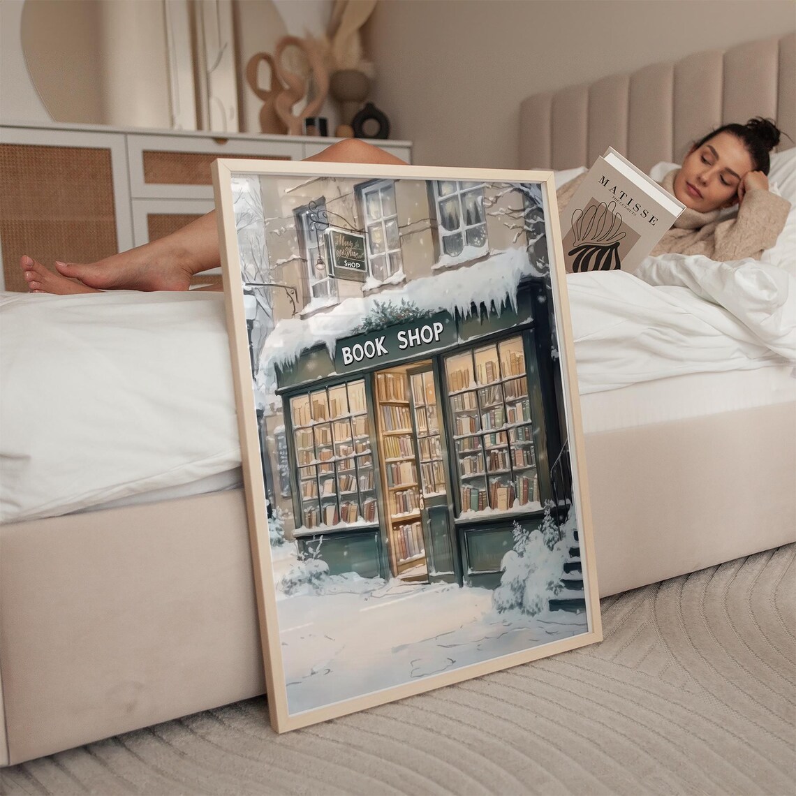 Vintage Winter Bookshop Christmas Reading Nook - Image 4