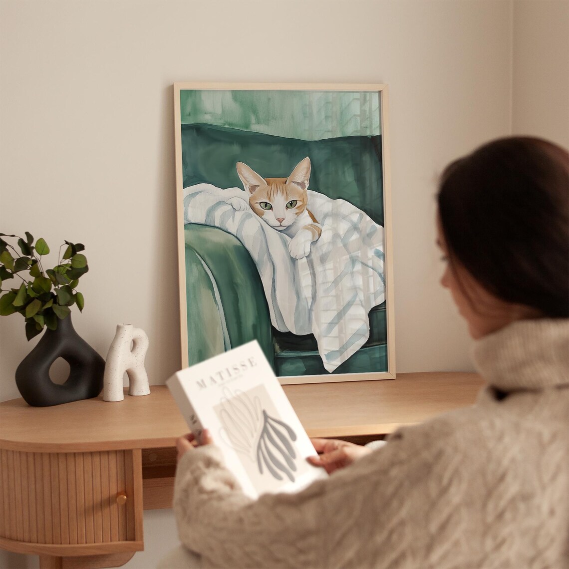 Cozy Tabby Cat Minimalist Couch Decor Art Print - Image 3