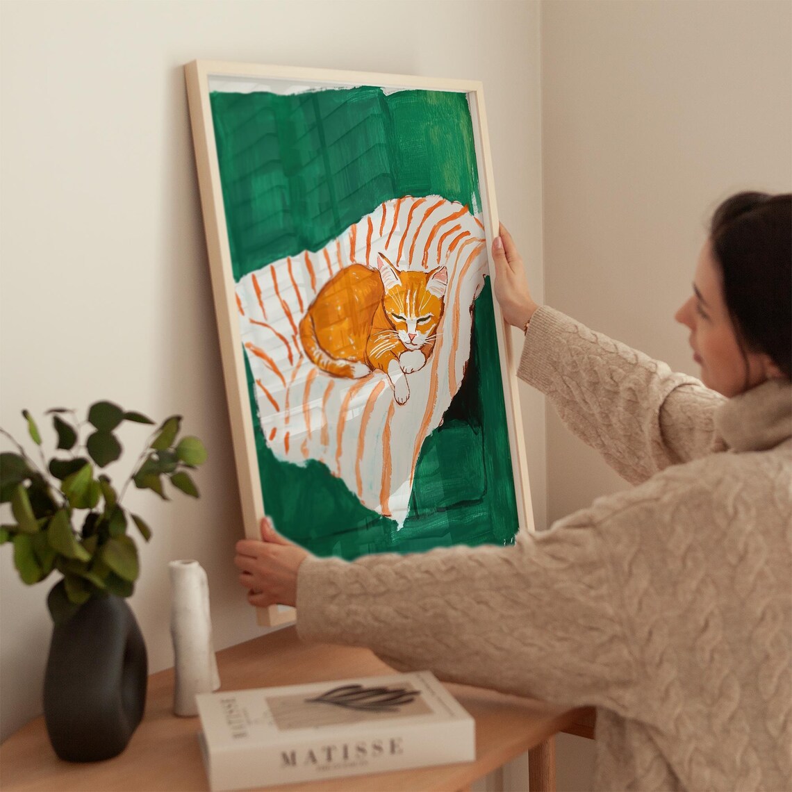 Sleeping Ginger Cat, Cozy Minimalist Pet Art - Image 3
