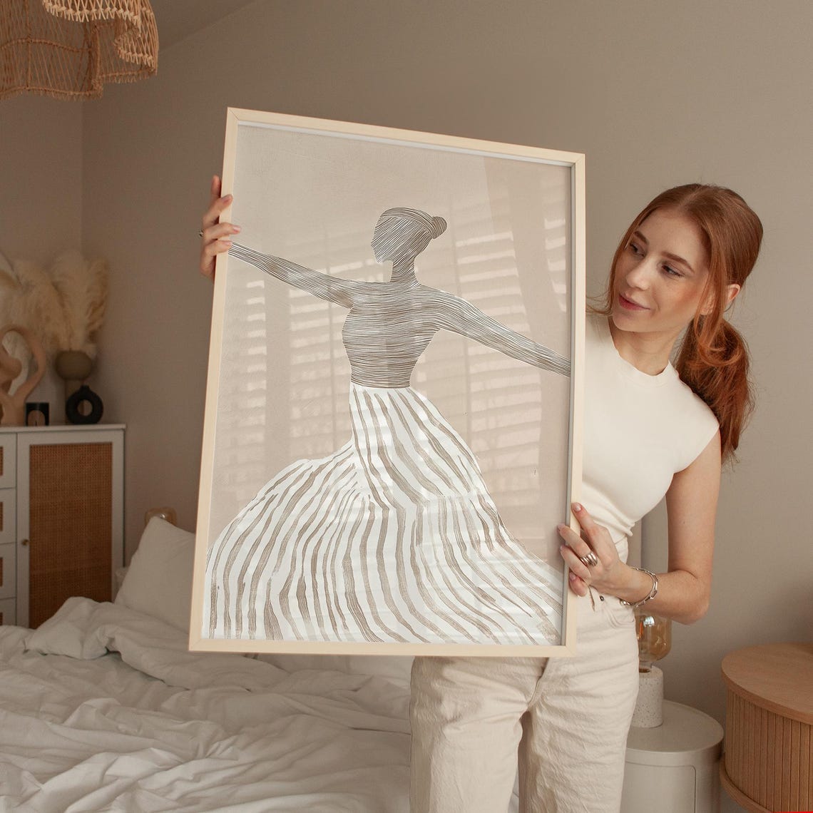 Minimalist Ballerina Art Elegant Striped Dance Wall Decor Abstract Movement Print For Modern Home Neutral Beige - Image 5
