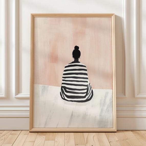 Modern Abstract Female Art Minimalist Striped Woman Print Contemporary Line Drawing Fashion Silhouette Print Stylish Artwork