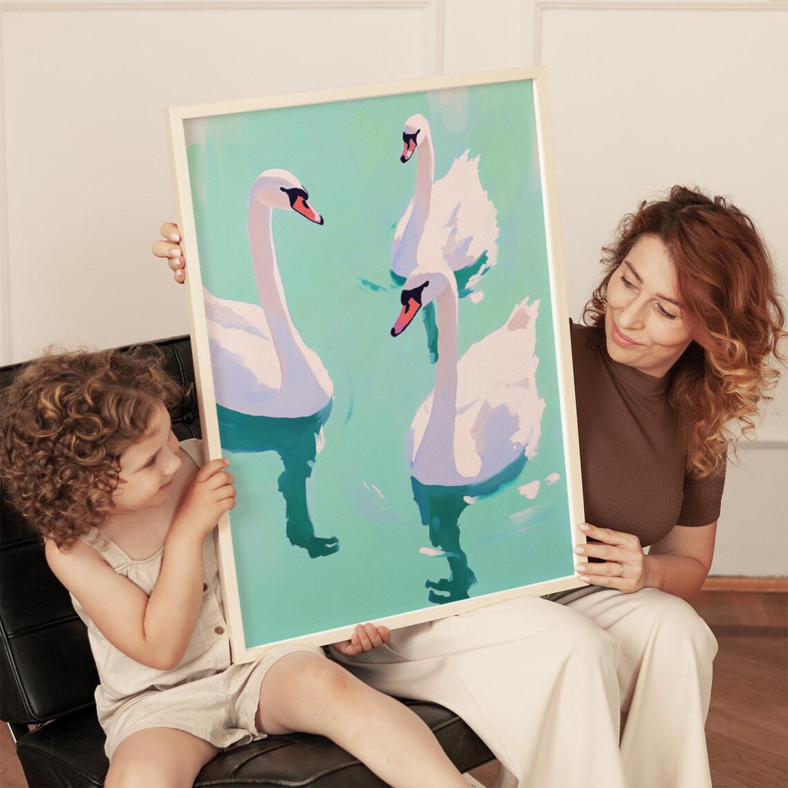 Swan Trio Art Print, Minimalist Modern Water Scene - Image 3