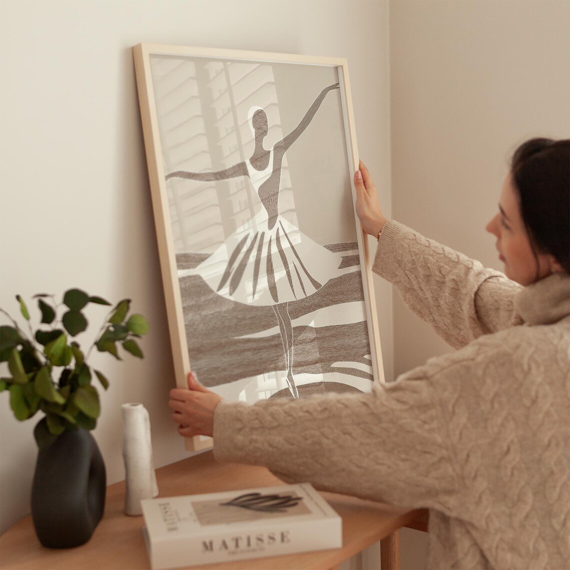 Abstract Beige Ballerina Line Art Poster with Spinning Dancer Motion - Image 4