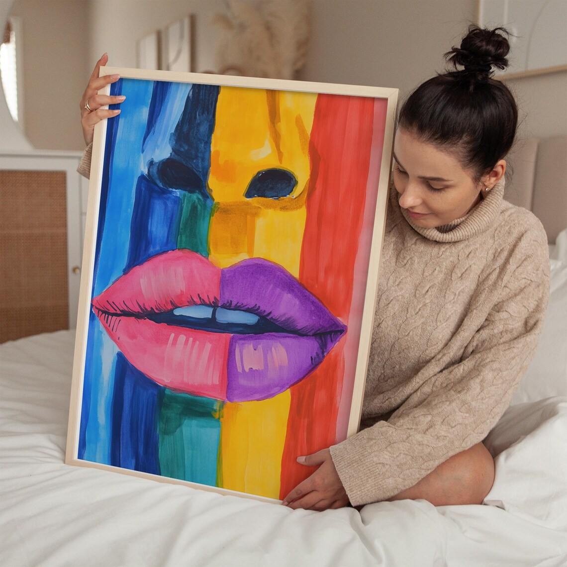 Colorful Lips Art Print Modern Abstract Wall Art Rainbow Pop Art Home Decor Vibrant Contemporary Artwork - Image 2