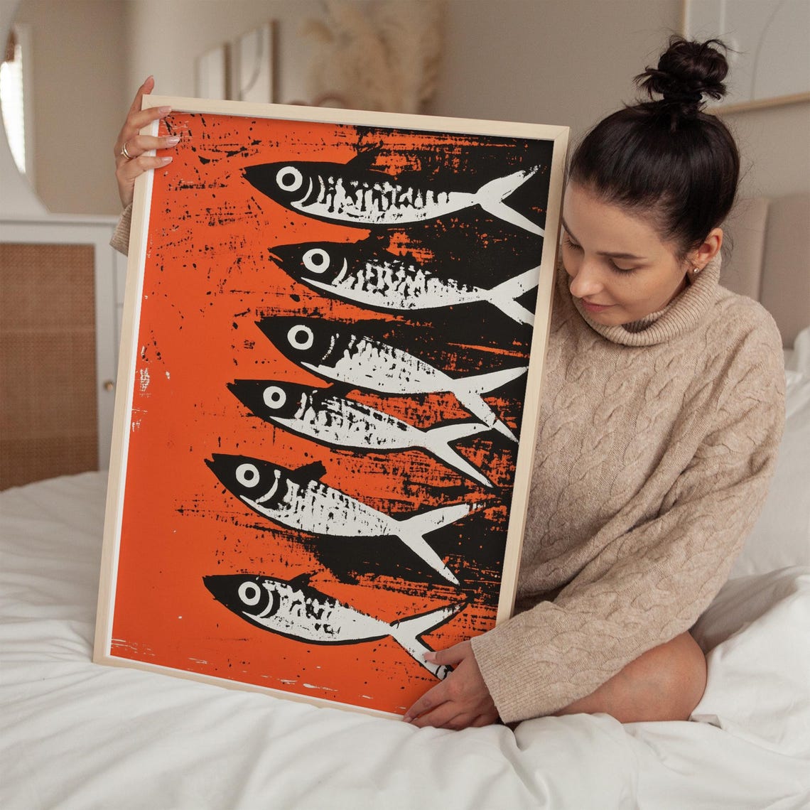 Bold Sardine Pop Art Print Vibrant Red And Black Fish Wall Art Modern Coastal Decor Abstract Sardines Artwork - Image 4