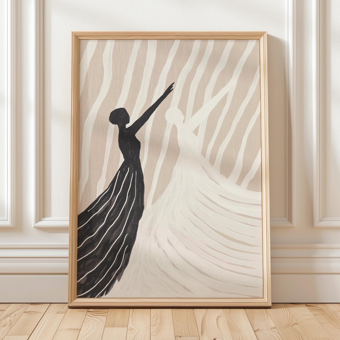 Black And White Figures In Flowing Dresses, Minimalist