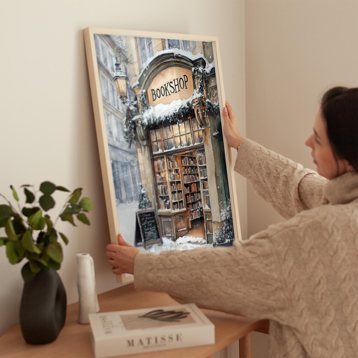 Snowy Winter Bookshop, Charming Holiday Scene - Image 4