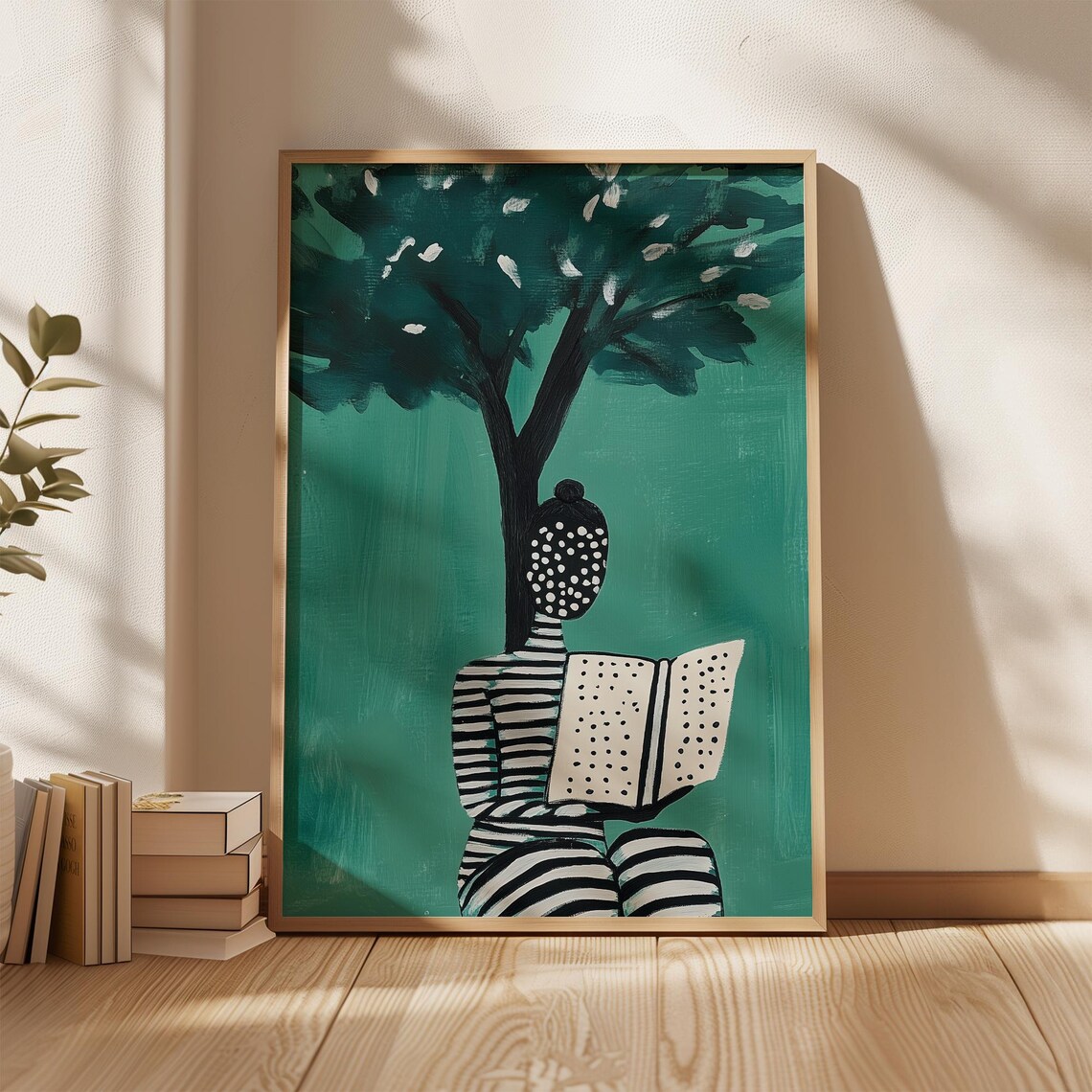 Reading Woman Art Print, Modern Abstract Minimalist Stripe - Image 4