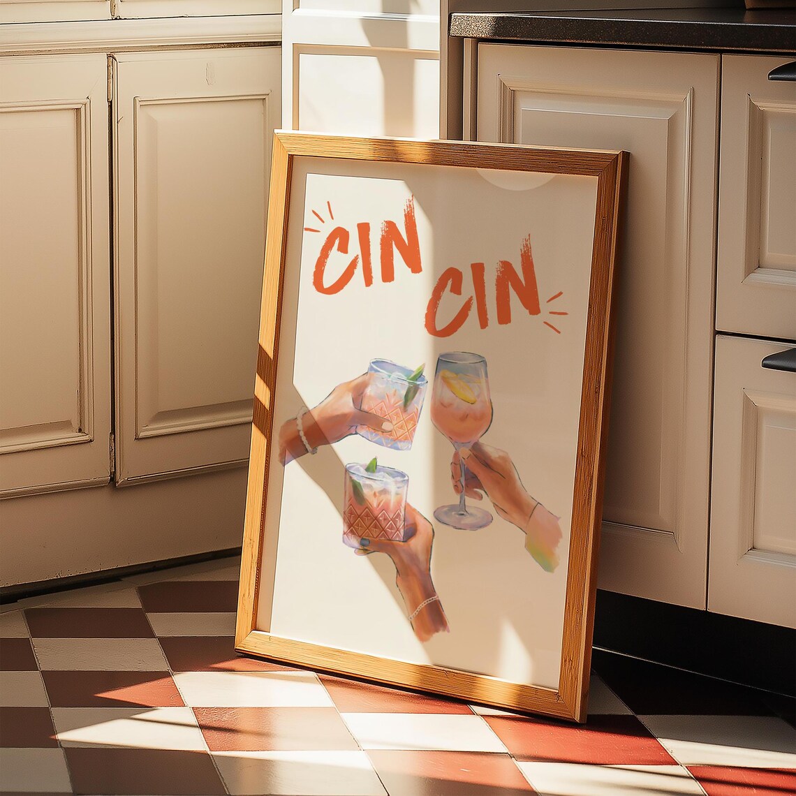 Cin Cin Cheers Toast Cocktail Bar Cart Orange Art Spritz Poster - Image 3