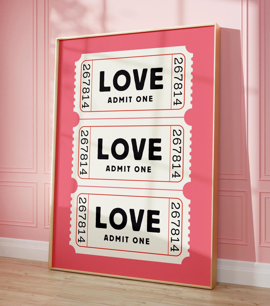 Love Admit One Ticket Stub Trio Vintage Pink Valentines Poster - Image 7