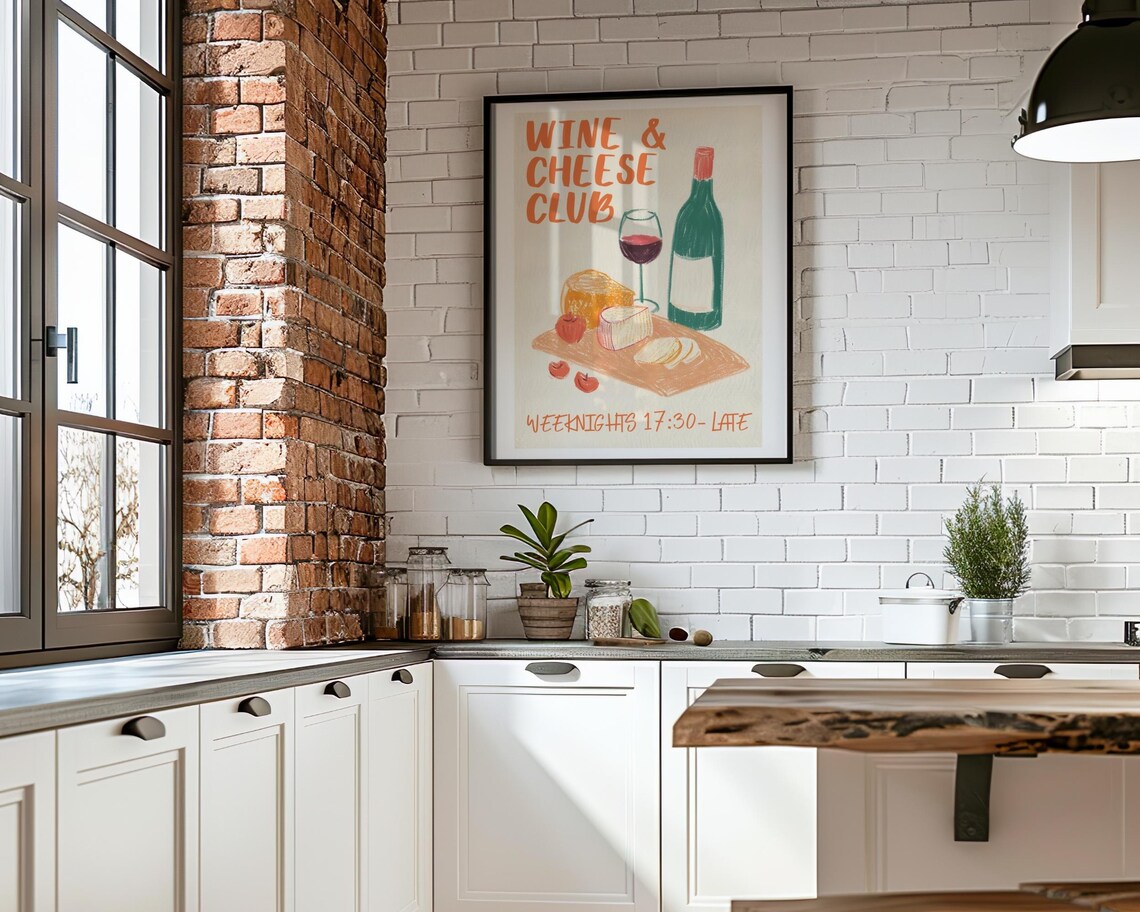 Wine and Cheese Club Retro Kitchen Art Print - Image 5