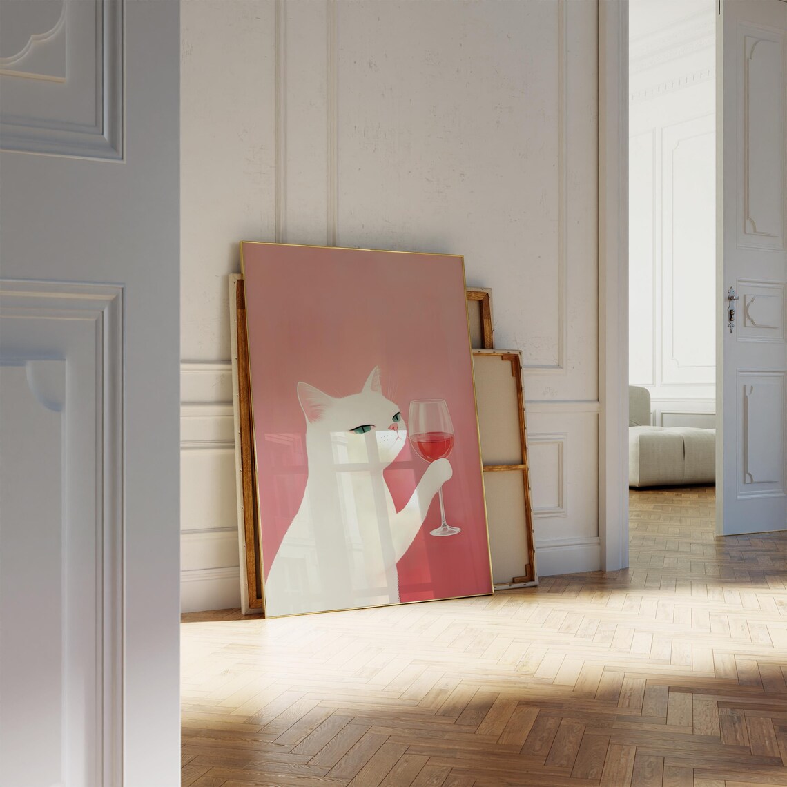 Cat With Wine, Modern Kitchen Decor Cheers Print - Image 3