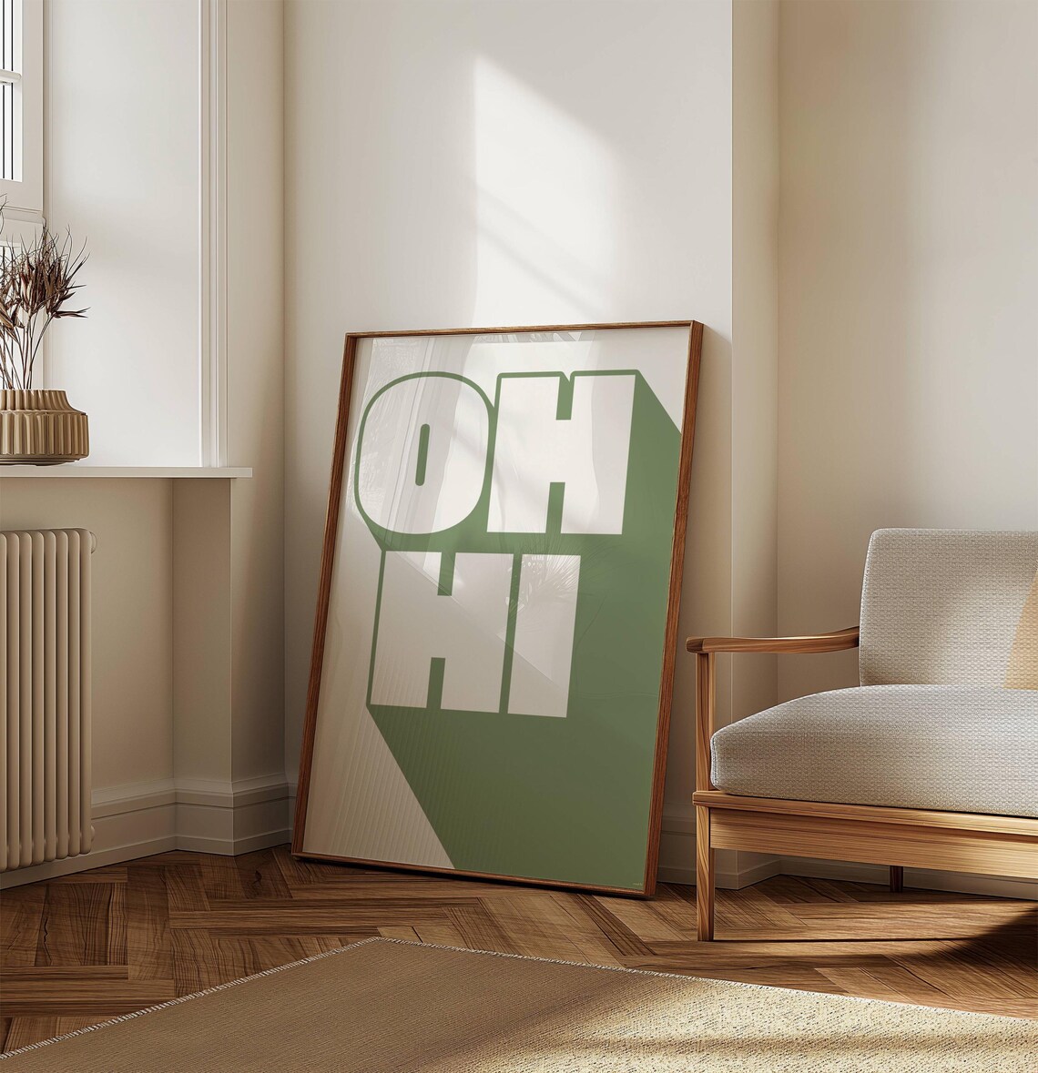 Oh Hi Bold Green Typography White Modern Entryway Quote Poster - Image 4