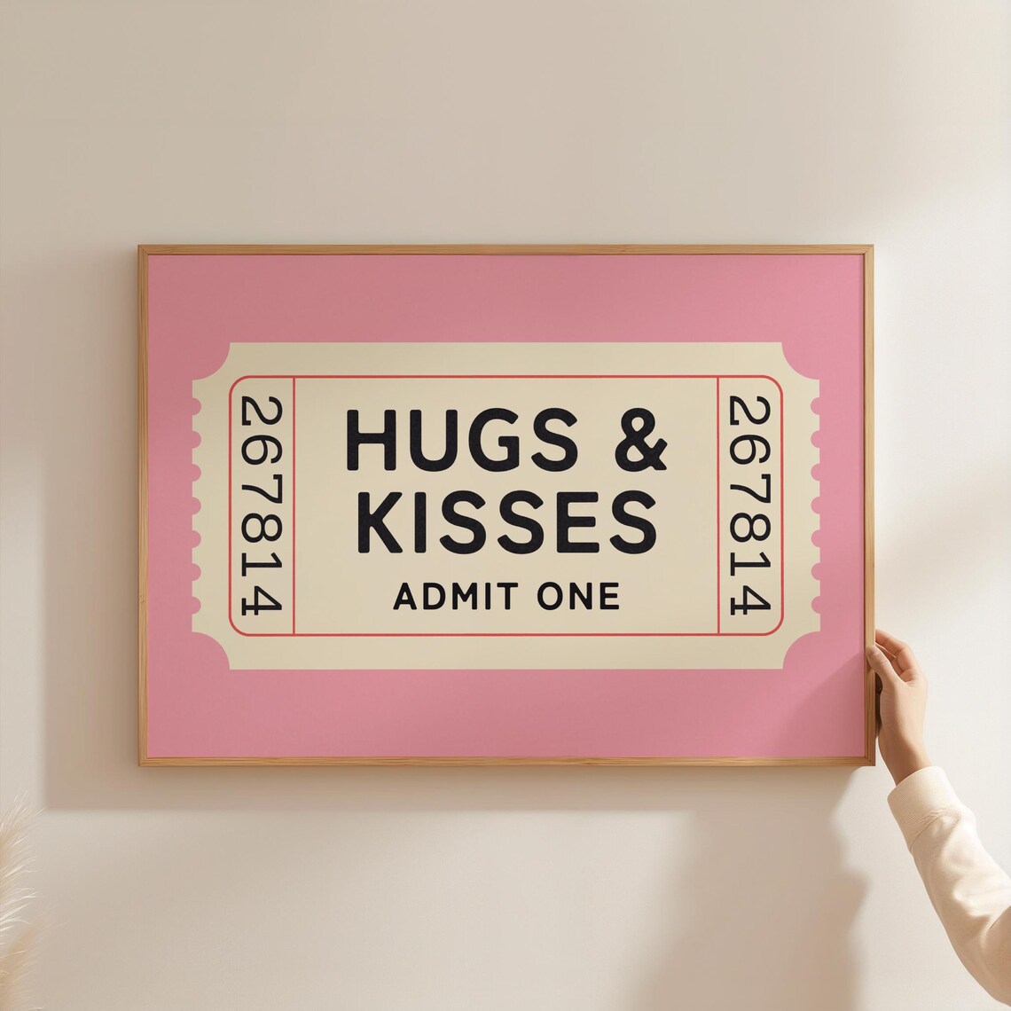 Hugs And Kisses Admit One Pink Retro Ticket Stub Love Poster