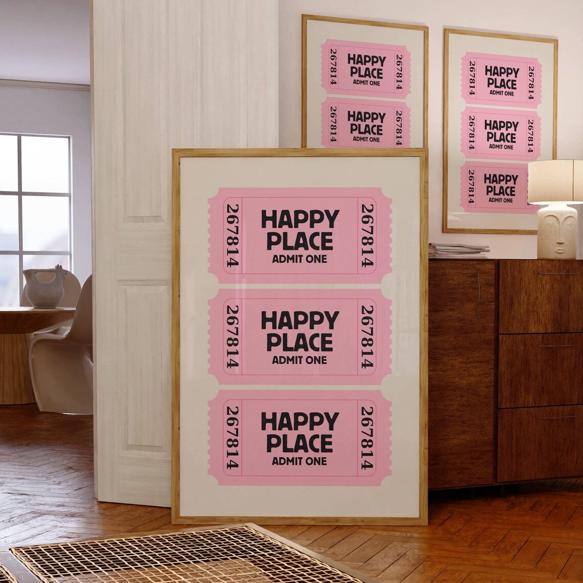 Happy Place Admit One Pink Retro Tickets Trendy Quote Poster - Image 8